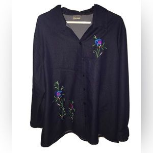 Allison Daley Floral Denim Blue Jean Shirt  Sz ll - 2 Indonesia